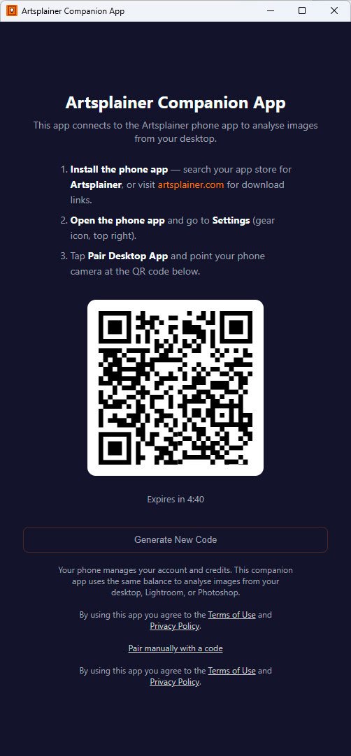 Companion app pairing screen with QR code